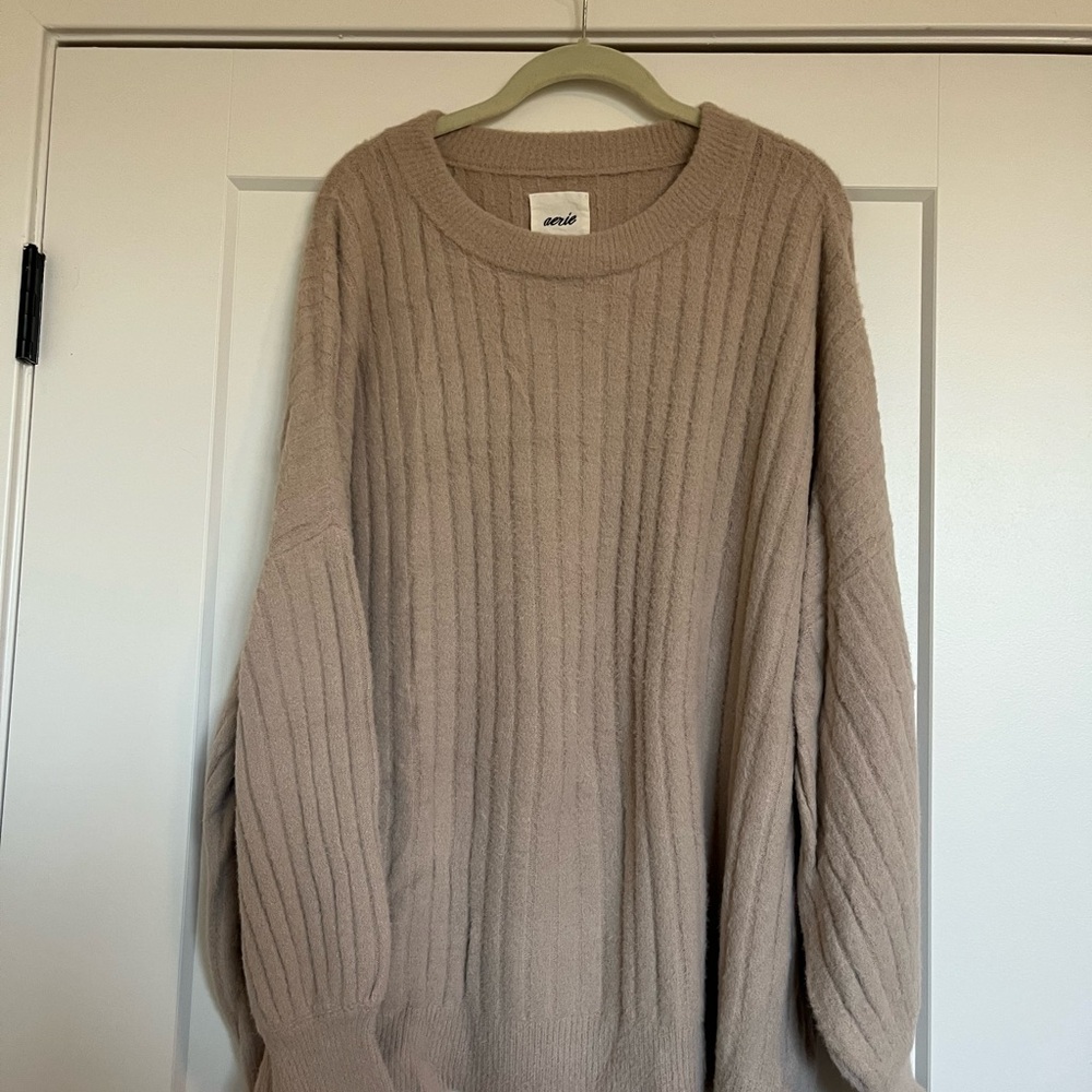 aerie Ribbed Crewneck Sweater - Taupe